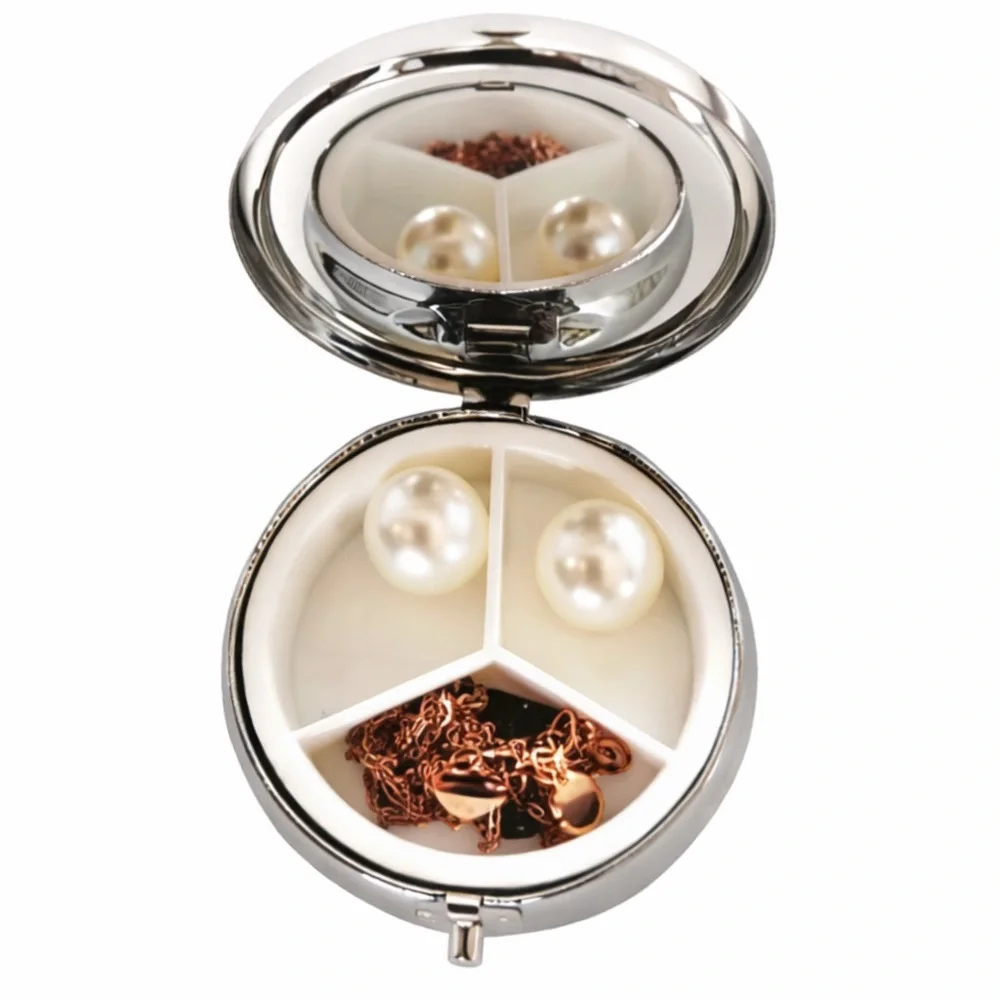Burgundy Floral Round Pill Box Organizer 3 Compartment Travel Case